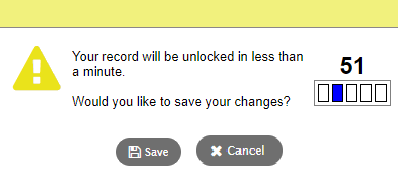 Timeout warning asks if you want to save your changes to prevent record from being unlocked