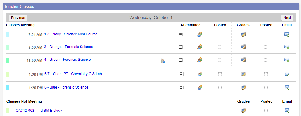 Teacher Classes widget