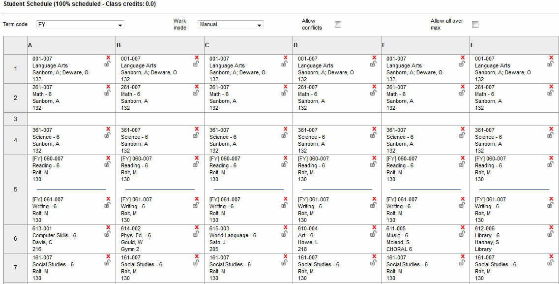 Student Schedule page